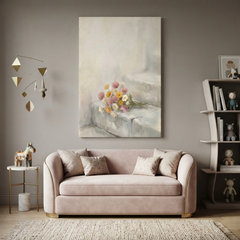 Wildflower Bouquet Stone Steps Cozy Watercolor Canvas Wall Art Prints