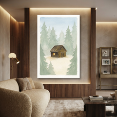 Hidden Log Cabin Woods Cozy Watercolor Canvas Wall Art Prints
