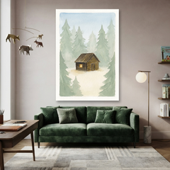 Hidden Log Cabin Woods Cozy Watercolor Canvas Wall Art Prints