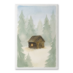 Hidden Log Cabin Woods Cozy Watercolor Canvas Wall Art Prints