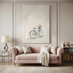 Blue Bicycle Flower Basket Cozy Watercolor Canvas Wall Art Prints