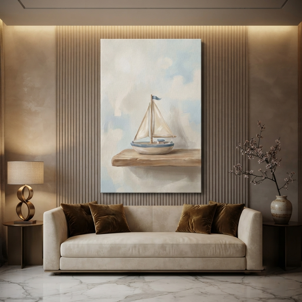 Little Toy Sailboat Shelf Cozy Watercolor Canvas Wall Art Prints