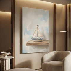 Little Toy Sailboat Shelf Cozy Watercolor Canvas Wall Art Prints