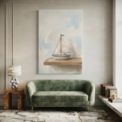 Little Toy Sailboat Shelf Cozy Watercolor Canvas Wall Art Prints