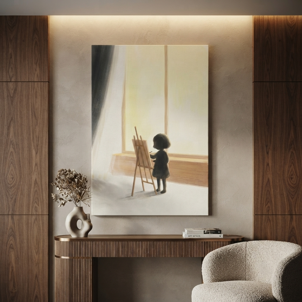 Little Artist Sunlit Easel Cozy Watercolor Canvas Wall Art Prints