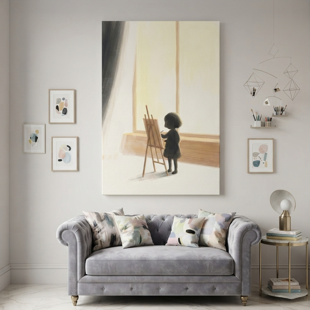 Little Artist Sunlit Easel Cozy Watercolor Canvas Wall Art Prints