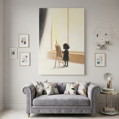 Little Artist Sunlit Easel Cozy Watercolor Canvas Wall Art Prints