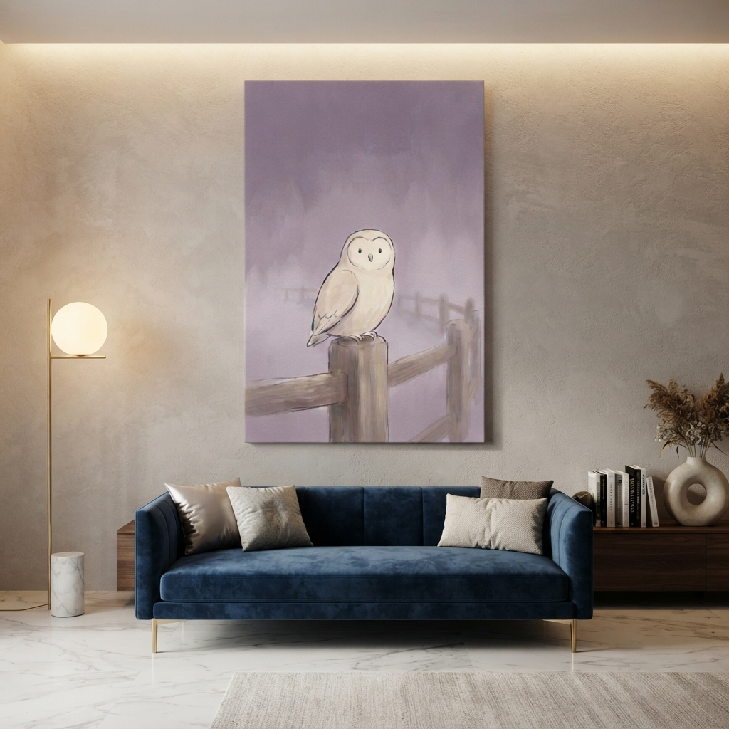 Snowy Owl Lavender Mist Cozy Watercolor Canvas Wall Art Prints