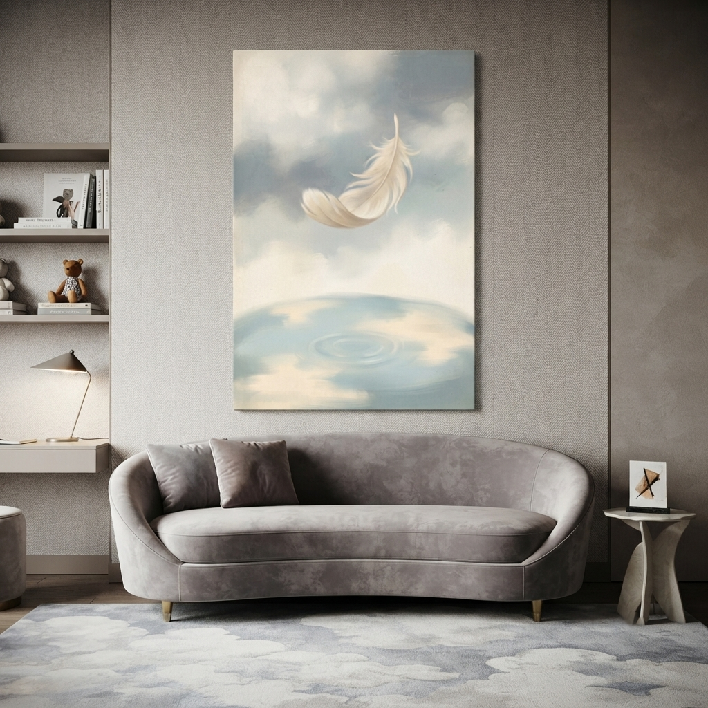 Falling Feather Gentle Ripples Cozy Watercolor Canvas Wall Art Prints