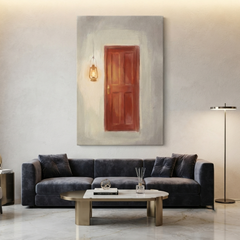Red Door Lantern Welcome Cozy Watercolor Canvas Wall Art Prints