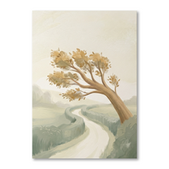 Leaning Tree Country Road Cozy Watercolor Canvas Wall Art Prints