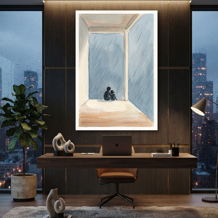Rainy Window Quiet Companions Cozy Watercolor Canvas Wall Art Prints
