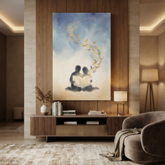Storybook Birds Reading Together Cozy Watercolor Canvas Wall Art Prints