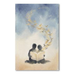 Storybook Birds Reading Together Cozy Watercolor Canvas Wall Art Prints