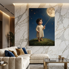 Child & the Moon – Soft Surreal Conceptual Canvas Print Art
