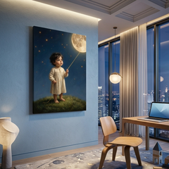 Child & the Moon – Soft Surreal Conceptual Canvas Print Art