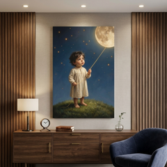 Child & the Moon – Soft Surreal Conceptual Canvas Print Art