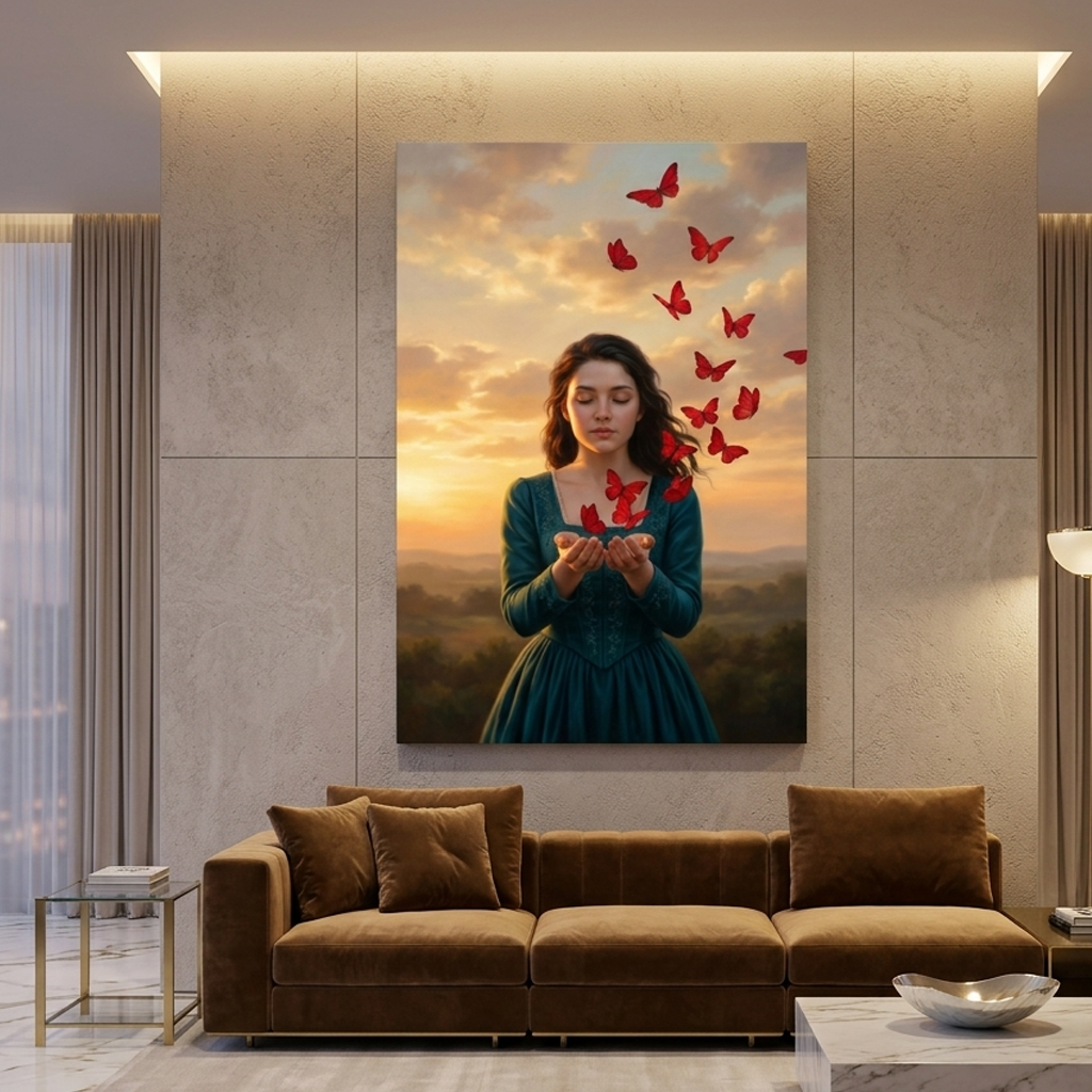 Crimson Butterflies – Soft Surreal Conceptual Canvas Print Art