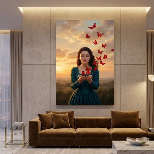 Crimson Butterflies – Soft Surreal Conceptual Canvas Print Art