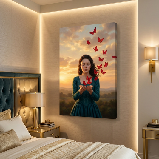 Crimson Butterflies – Soft Surreal Conceptual Canvas Print Art