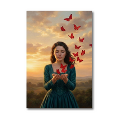 Crimson Butterflies – Soft Surreal Conceptual Canvas Print Art