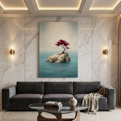 Lone Crimson Tree – Soft Surreal Conceptual Canvas Print Art