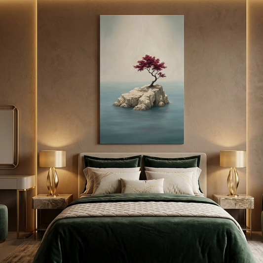 Lone Crimson Tree – Soft Surreal Conceptual Canvas Print Art
