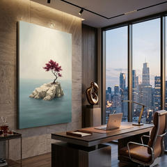 Lone Crimson Tree – Soft Surreal Conceptual Canvas Print Art