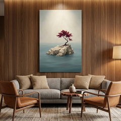 Lone Crimson Tree – Soft Surreal Conceptual Canvas Print Art