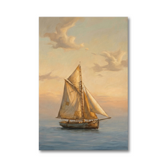 Lone Sailboat at Golden Hour – Soft Surreal Conceptual Canvas Art