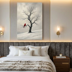 Crimson Cardinal in Winter Snow – Soft Surreal Conceptual Canvas Art
