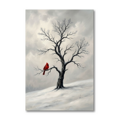 Crimson Cardinal in Winter Snow – Soft Surreal Conceptual Canvas Art