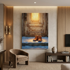 Homecoming on a Snowy Doorstep – Soft Surreal Conceptual Canvas Art