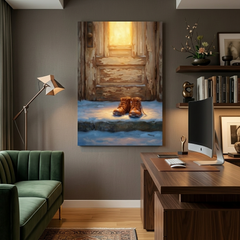 Homecoming on a Snowy Doorstep – Soft Surreal Conceptual Canvas Art