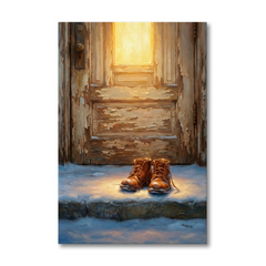 Homecoming on a Snowy Doorstep – Soft Surreal Conceptual Canvas Art