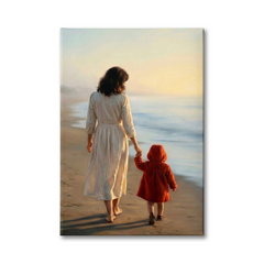 Mother and Child, Golden Shore – Soft Surreal Conceptual Canvas Art