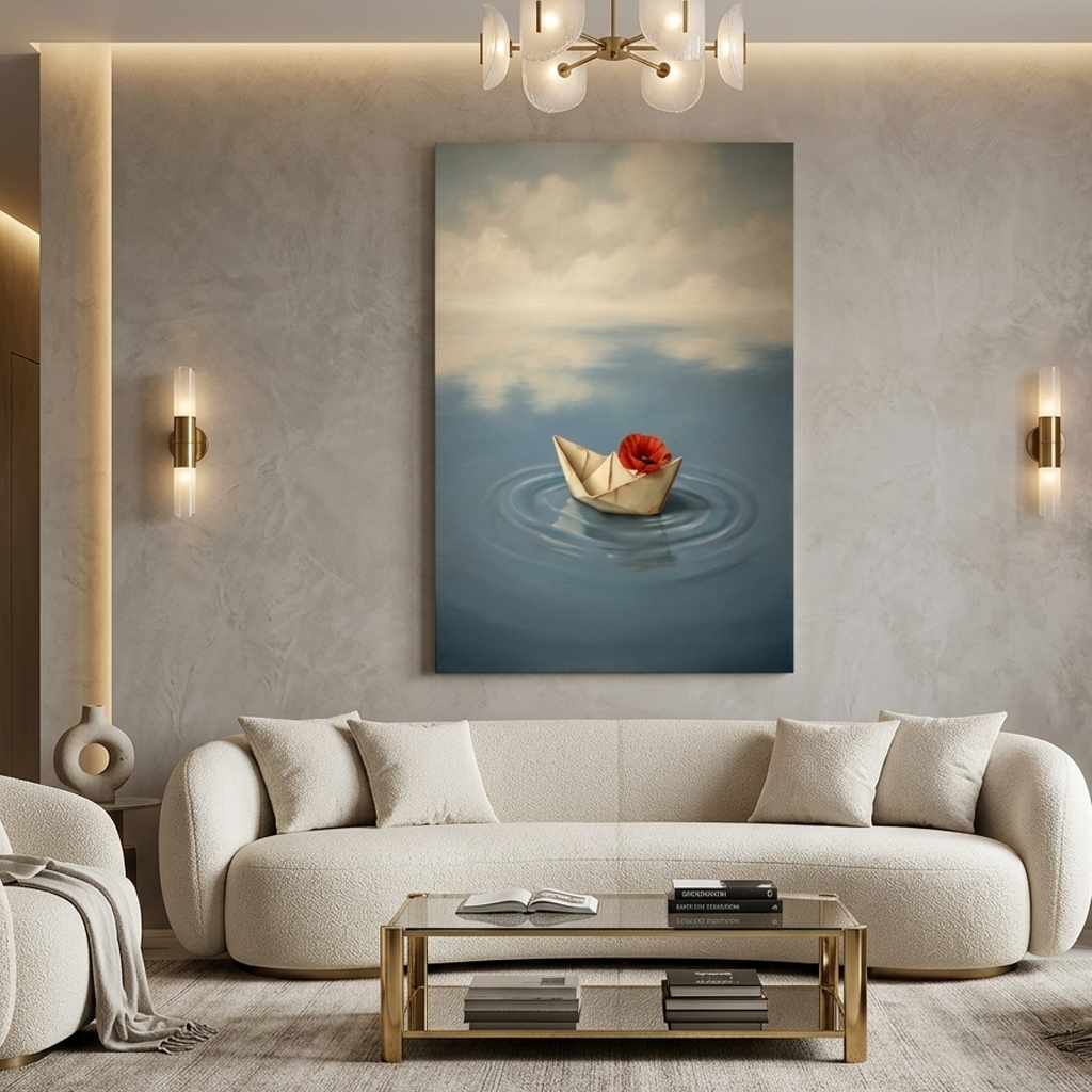 Snowbound Cottage with Warm Light – Soft Surreal Conceptual Canvas Art