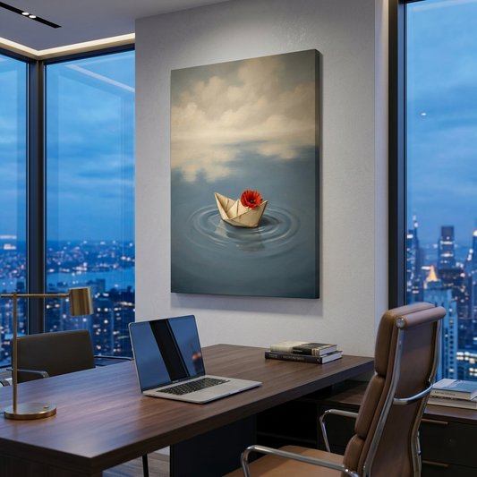 Snowbound Cottage with Warm Light – Soft Surreal Conceptual Canvas Art