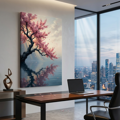 Cherry Blossoms Over Still Water – Soft Surreal Conceptual Canvas Art