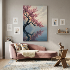 Cherry Blossoms Over Still Water – Soft Surreal Conceptual Canvas Art