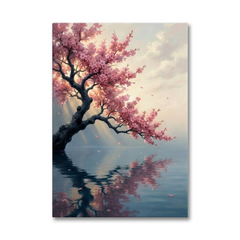 Cherry Blossoms Over Still Water – Soft Surreal Conceptual Canvas Art