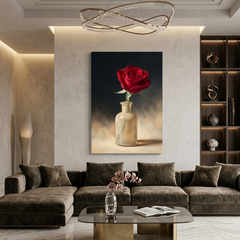 Single Red Rose in Glass – Soft Surreal Conceptual Canvas Art