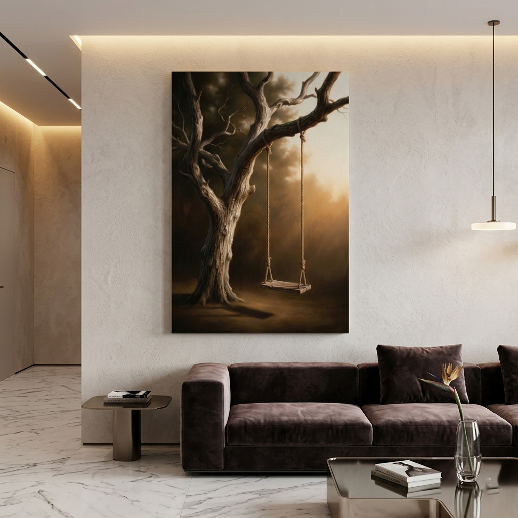 The Empty Swing at Dusk – Soft Surreal Conceptual Canvas Art