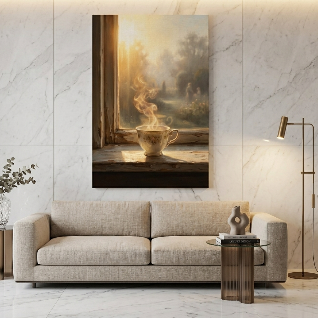 Morning Tea by the Window – Soft Surreal Conceptual Canvas Art