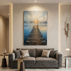 Lamplit Pier into the Mist – Soft Surreal Conceptual Canvas Art