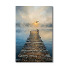 Lamplit Pier into the Mist – Soft Surreal Conceptual Canvas Art