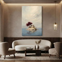 The Crimson Tree Isle – Soft Surreal Conceptual Canvas Art