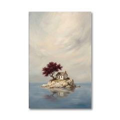 The Crimson Tree Isle – Soft Surreal Conceptual Canvas Art