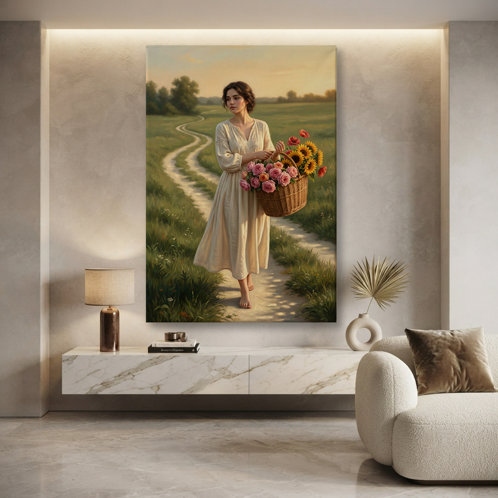 The Country Flower Gatherer – Soft Surreal Conceptual Canvas Art