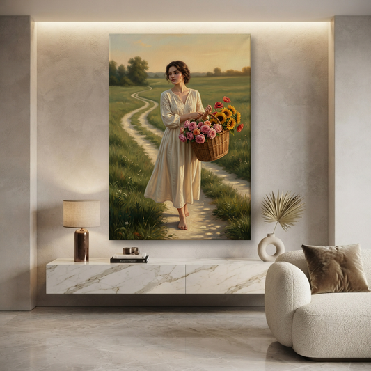 The Country Flower Gatherer – Soft Surreal Conceptual Canvas Art